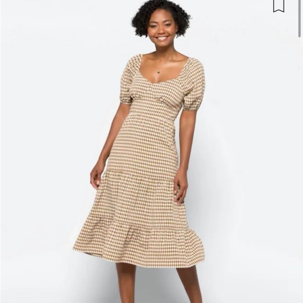 Gingham Puff Sleeve Midi Dress